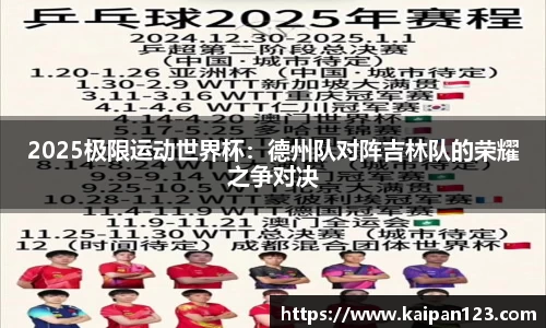2025极限运动世界杯：德州队对阵吉林队的荣耀之争对决