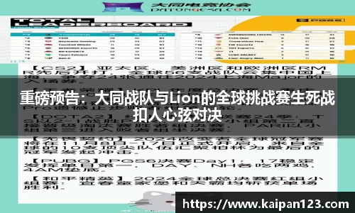 重磅预告：大同战队与Lion的全球挑战赛生死战扣人心弦对决